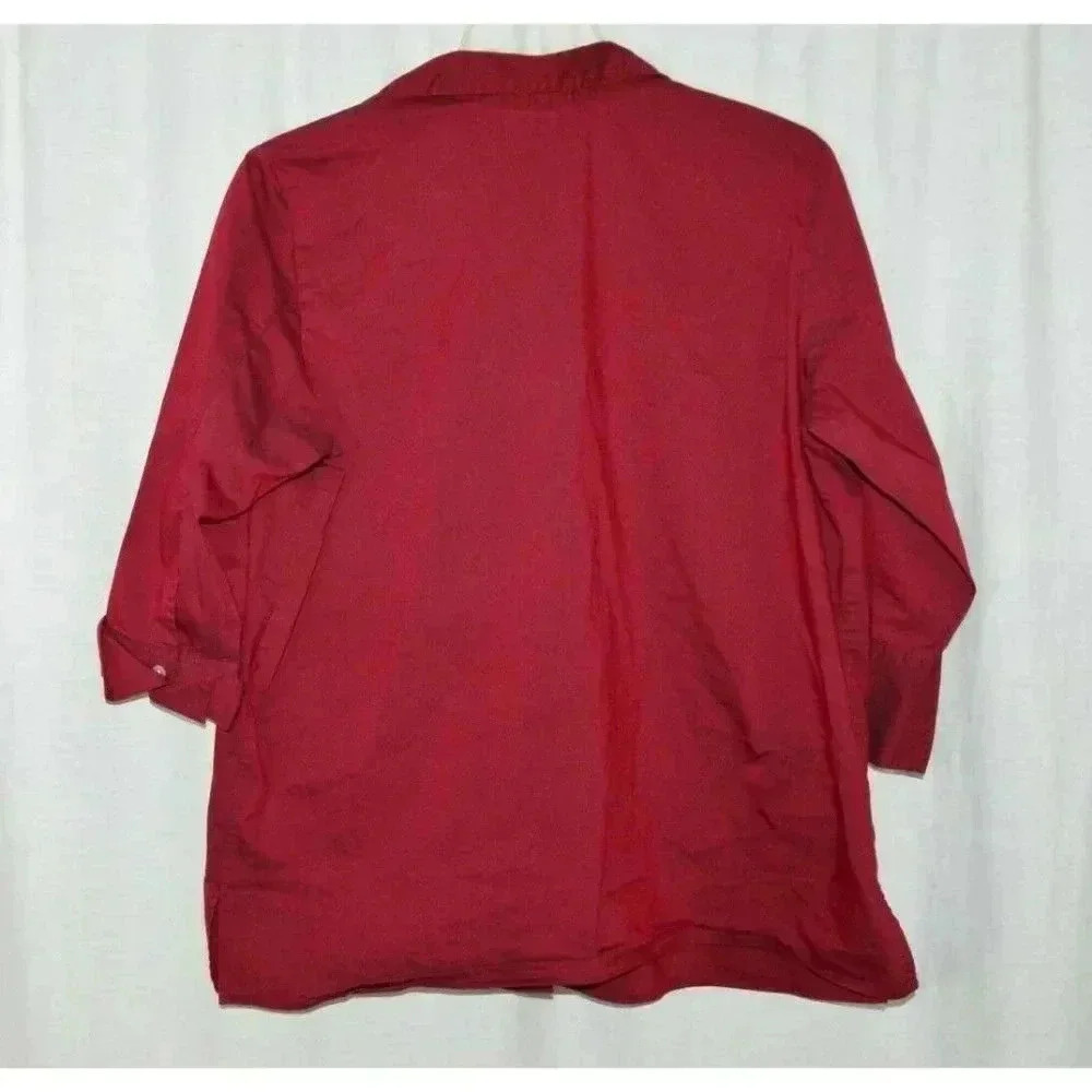 Duo Maternity Dark Red Button Down Blouse Top L - Picture 4 of 4